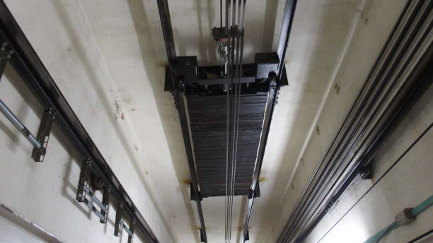 Elevator counterweight from inside the elevator shaft